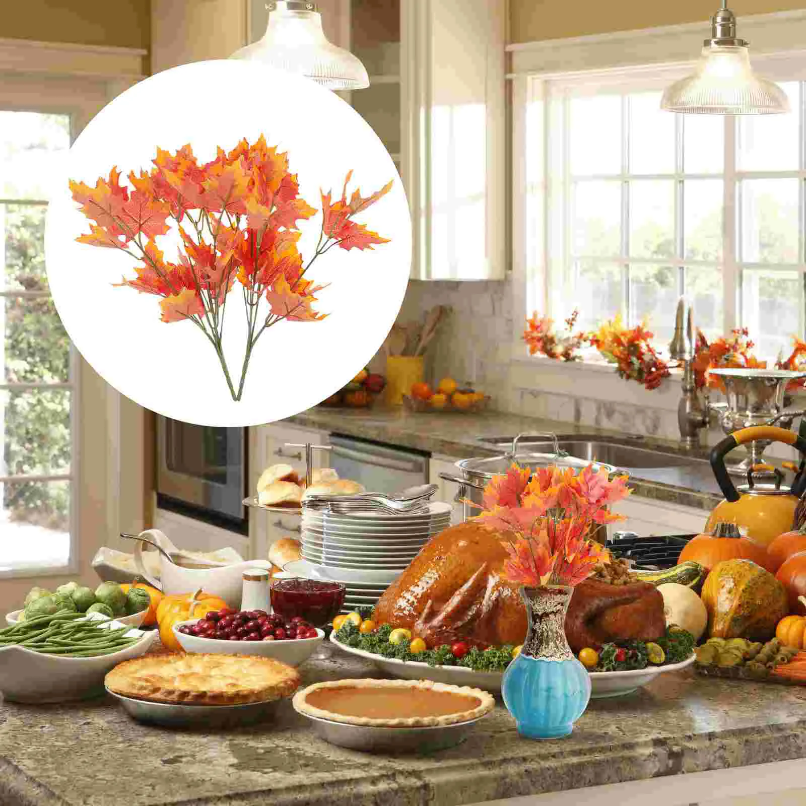

Leaves Maple Fall Artificial Branch Decoration Stems Autumn Picks Faux Leaf Fake Thanksgiving Simulated Branches Twig Stem