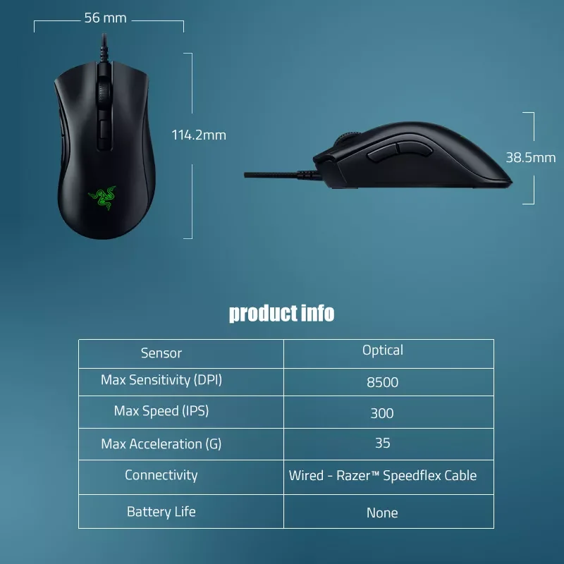 

Razer DeathAdder V2 MINI Wired Gaming Mouse 8500DPI Optical Sensor PAW3359 Chroma RGB Ergonomic Mice With 6 Programmable Buttons