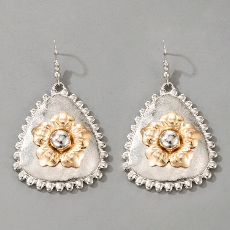 

New 2022 Vintage Earring Heavy Metal Flower Ethnic Wind Geometry Silver Earring Drop