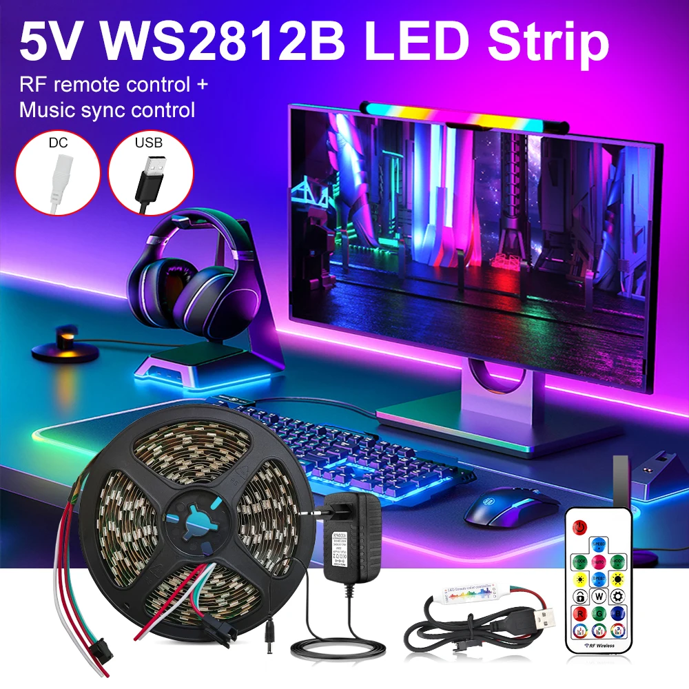 WS2812B USB Addressable RGB Dream Full color led strip Lights 5V TV LED Backlights Strips Lights kit House Decoration Lighting