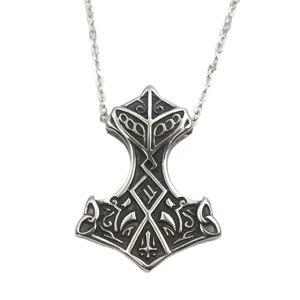 Stainless Steel Viking Rune Letter Hammer Pendant Necklace Ladies Fashion Viking Jewelry