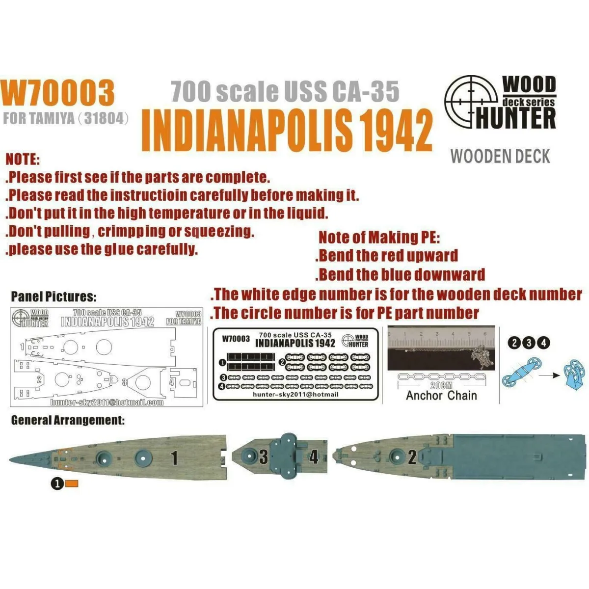 

Hunter W70003 1/700, деревянная колода, для настольных компьютеров 1942, для TAMIYA 31804