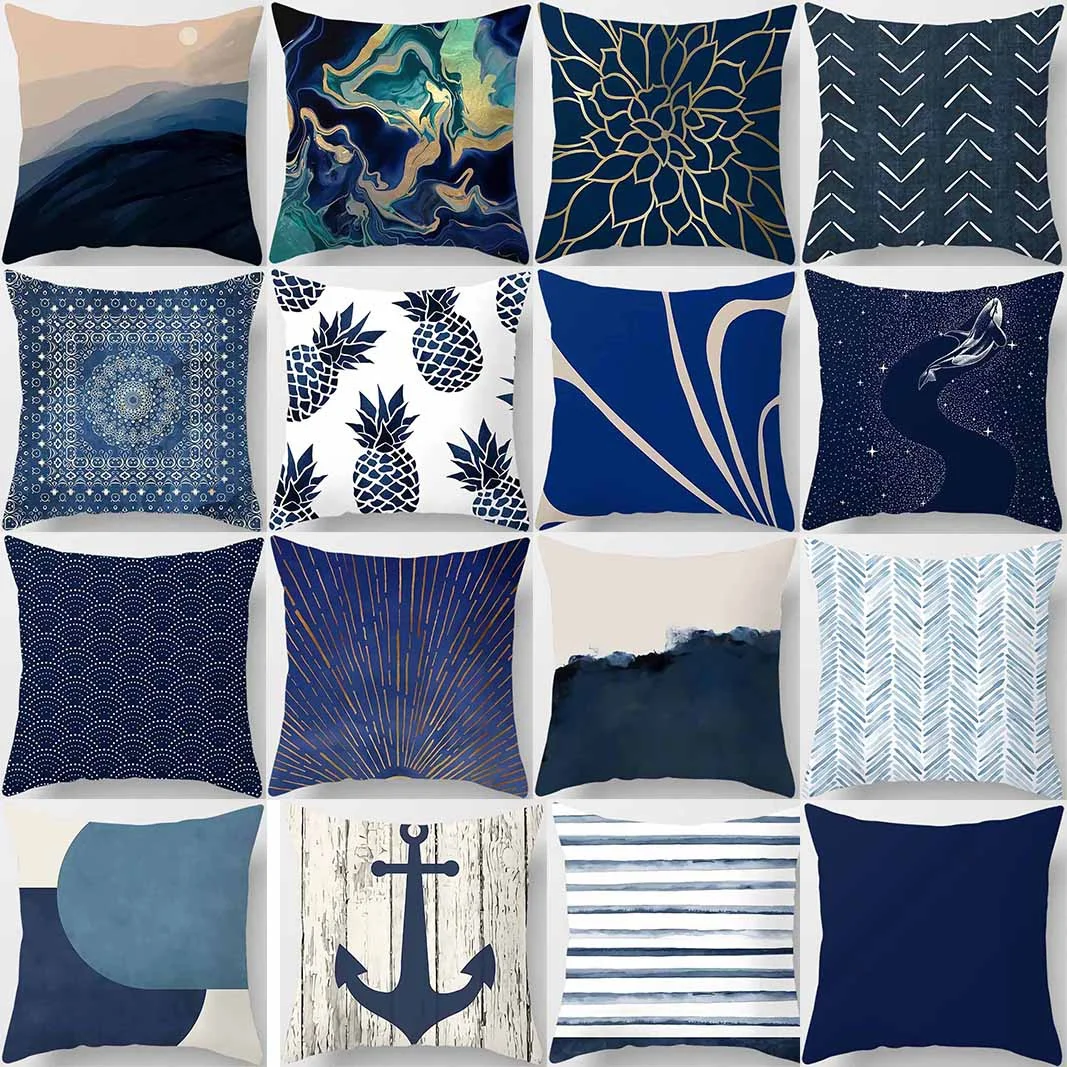 

Blue Tone Printing Square Pillowcase Home Decoration Pillow Cover Car Sofa Cushion Cover