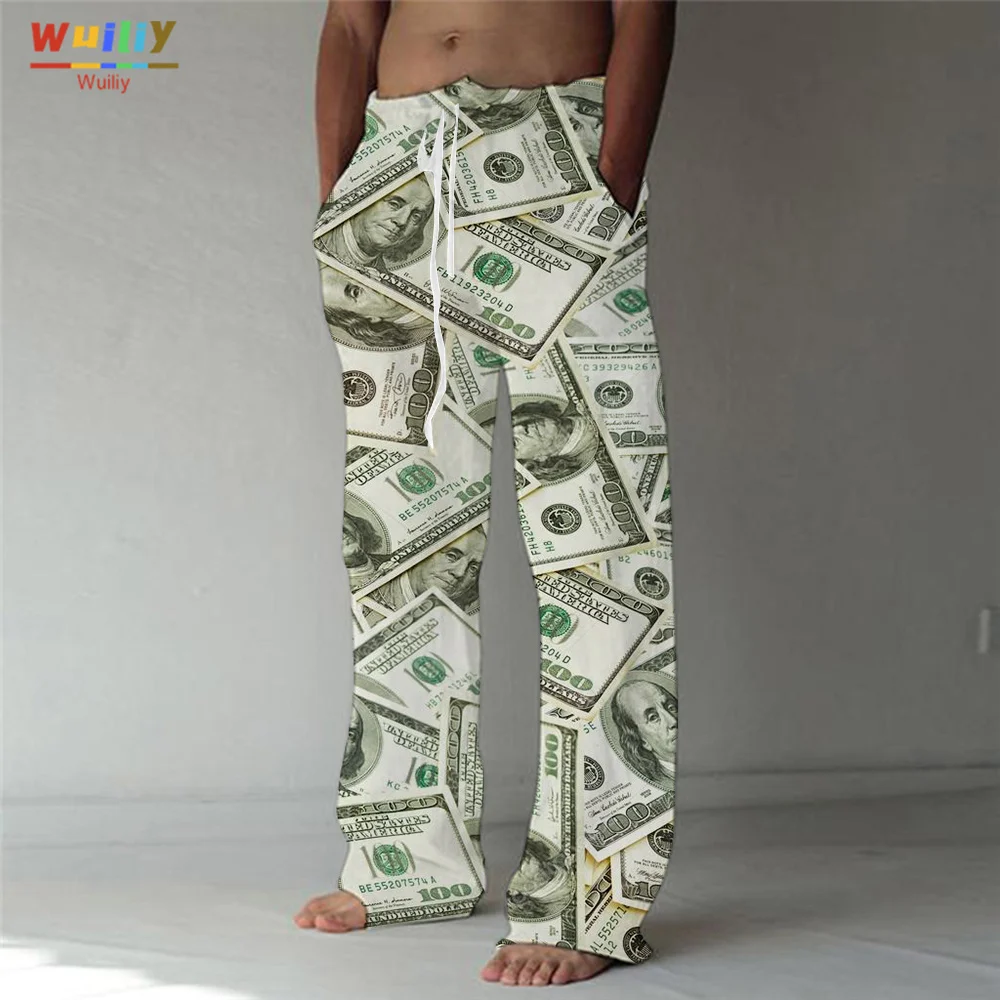 

Men's Fashion Straight Trousers 3D Print Elastic Drawstring Design Front Pocket Pants Beach Dollar Graphic Prints Comfort