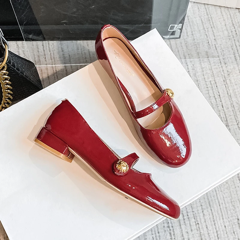 

Loafers Flats Woman Shoes Luxury Fashion Retro Design Patent Leather 2.5cm High Heels Mary Jane Casual Shoes For Woman 2022