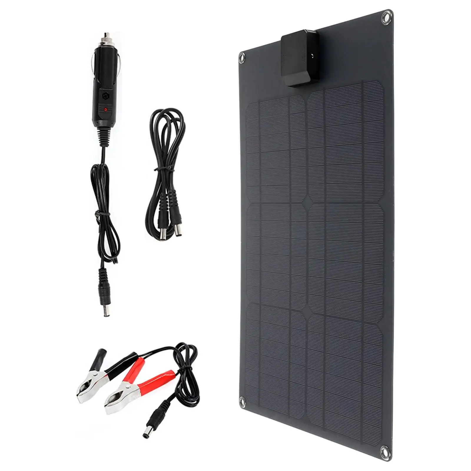 

20W Solar Panel Battery Charger with Cigarette Lighter Plug Battery Clamp Solar Trickle Charger for Camping Lights Car Battery