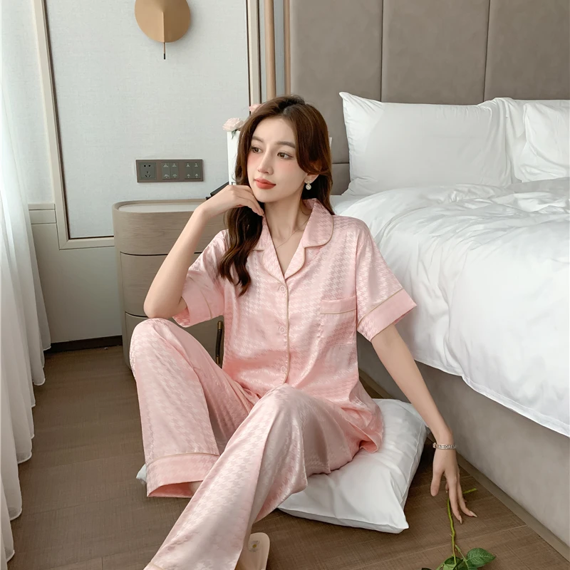 Sleepwear Silk Pajamas for Women Home Suit Ladies Pajama Set Sweet 2 Piece Set Pyjamas Pj Set Satin Nightwear Pijama Mujer