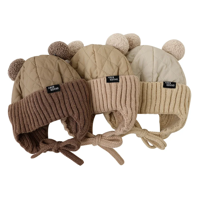 

Autumn Winter Baby Knitted Hat Ear Protection Warm Beanie Hats Korean Toddler Pompom Cap Boys Girls Bonnet Infant Accessories