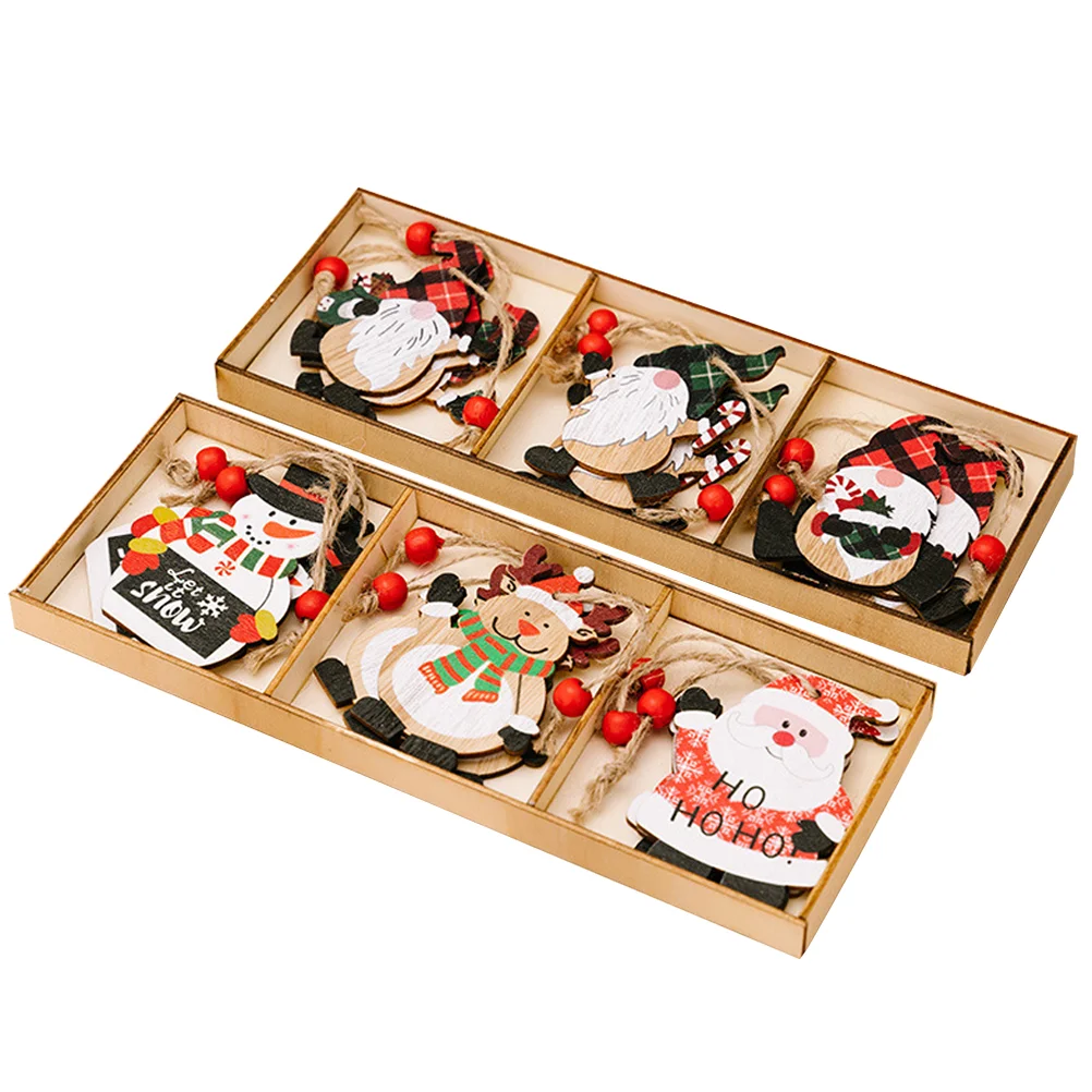 

2 Sets Decoration Supplies Wood Xmas Tree Pendants Curved Hat Christmas Rope Ornament