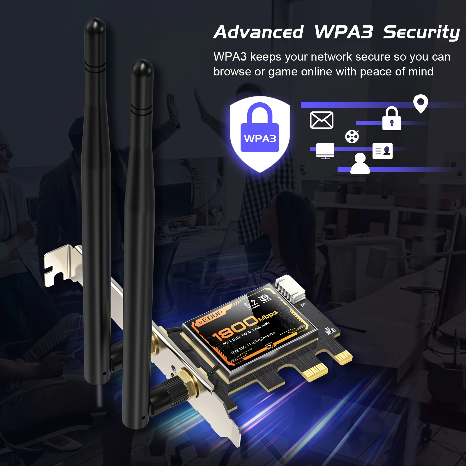 Адаптер EDUP Pcie 1800 Мбит/с PCI Express Bluetooth5.2 адаптер двухдиапазонный 2 4G/5 ГГц 802.11AX чипсет