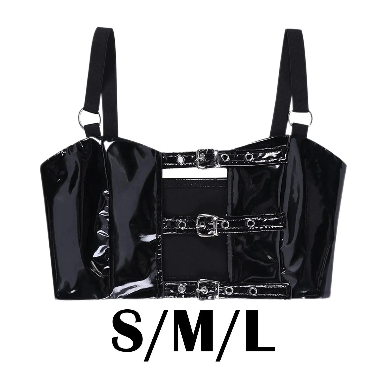 

Women Crop Top Wet Look Patent Leather Open Front Summer Streetwear Camisole