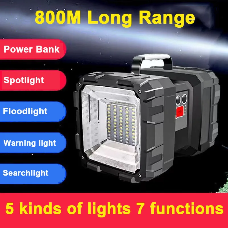 Portable Searchlight 800M Long Range flashlight Portable Spotlight 7modes COB Work Light Outdoor Camping Lantern Camping Lights