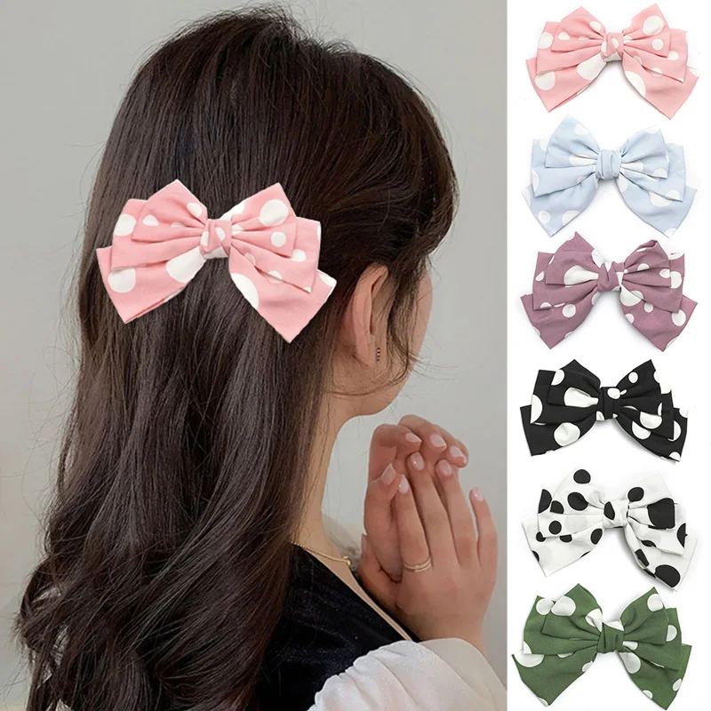 

Three-Layer Fabric Bow Spring Clip Steel Clip Knotted Oversized Bows Barrettes Korean Hairgrips Headwear Hair Accessories