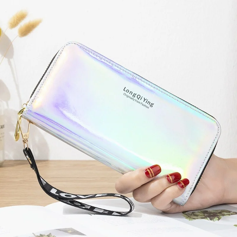 

PU Leather Wallets for Women Coin Purse Clutch Large Capacity Laser Holographic Wallet Zipper Purses Phone Money Bag Carteras