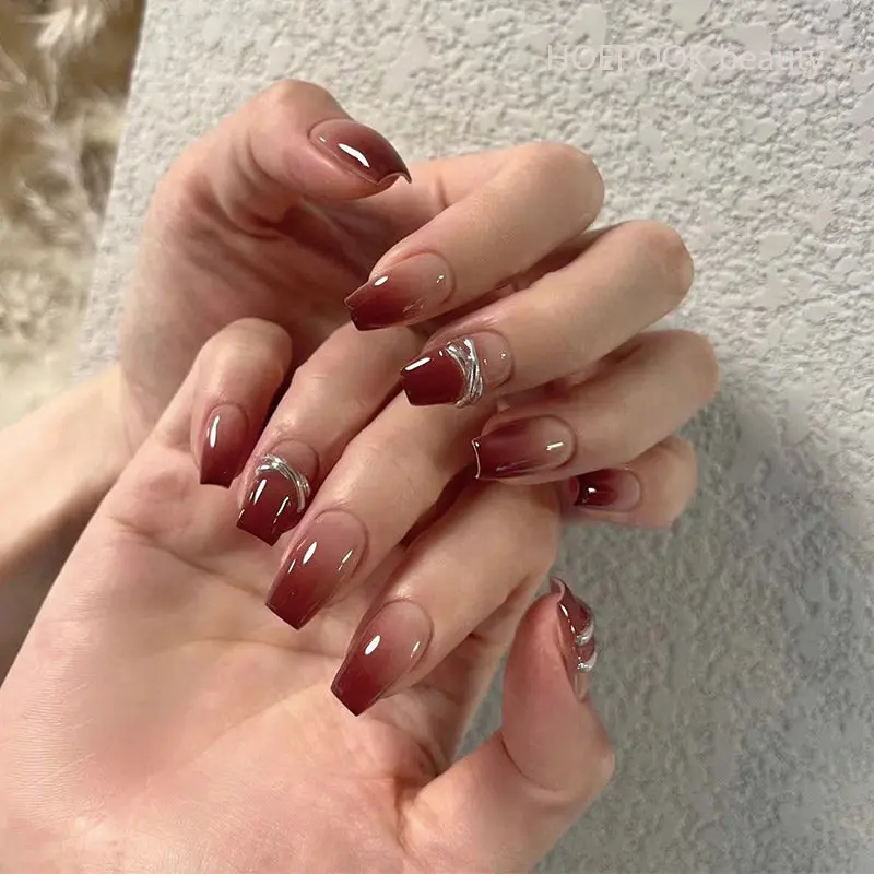 

24pcs Plum Gradient Ballet False Nails Art Acrylic Press On Nail Tips Removable Full Cover Artificial Fake Nails Set Decoration