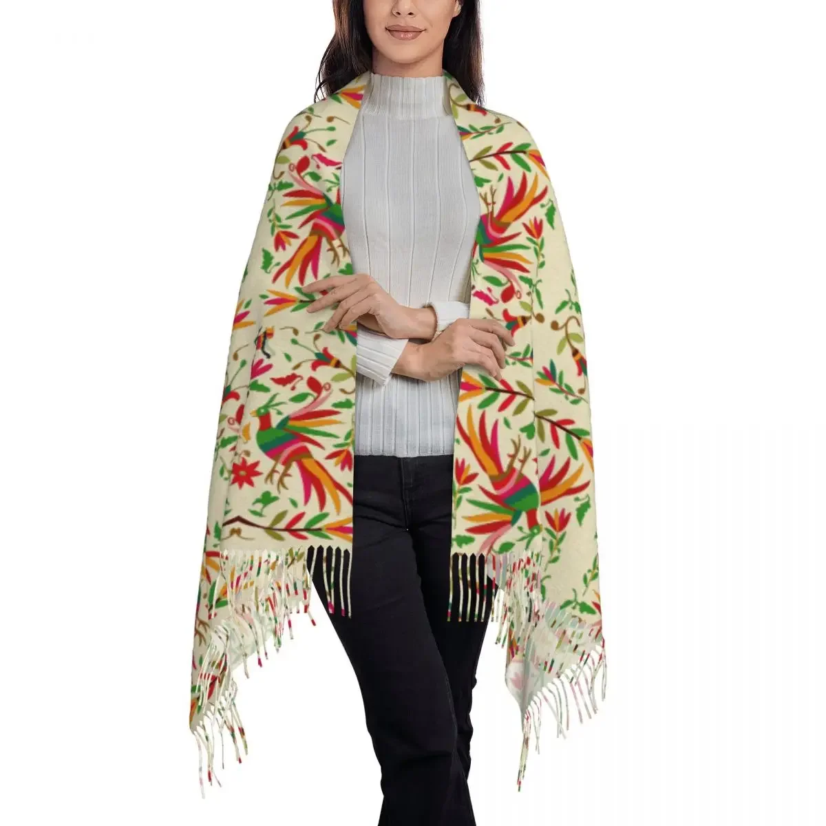 Шали Otomi с вышивкой в виде мексиканских цветов Мягкая Этническая текстурная шаль