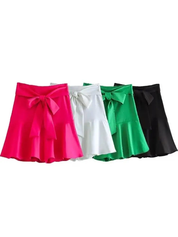 

MESTTRAF Sexy Design 2023 Fashion With Bow Draped Mini Short Skirts Vintage High Waist Side Zipper Female Skirts