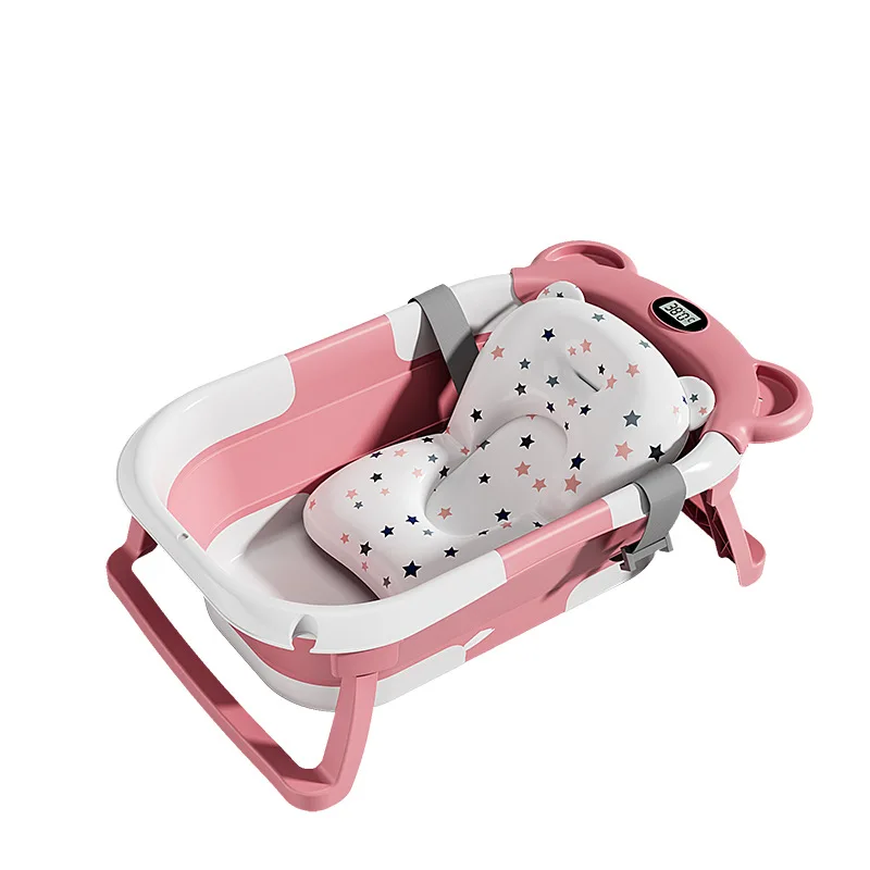 Bañera plegable portátil para bebé, Bañera para niños pequeños, evita resbalones, con termómetro