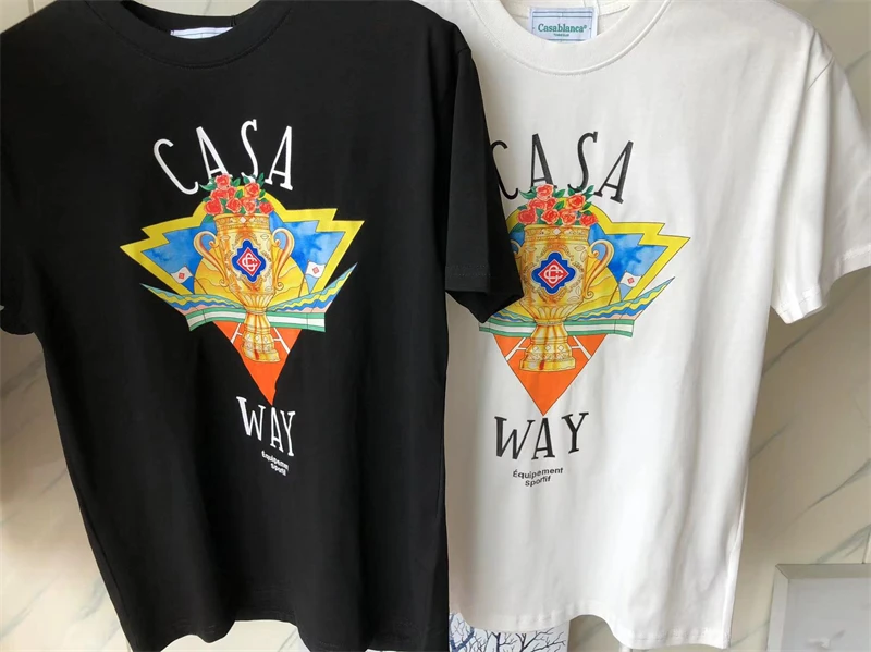 

High quality 1:1 Golden Cup Casablanca T-Shirt Men Women White BlackT Shirt Top Tee Demon Slayer