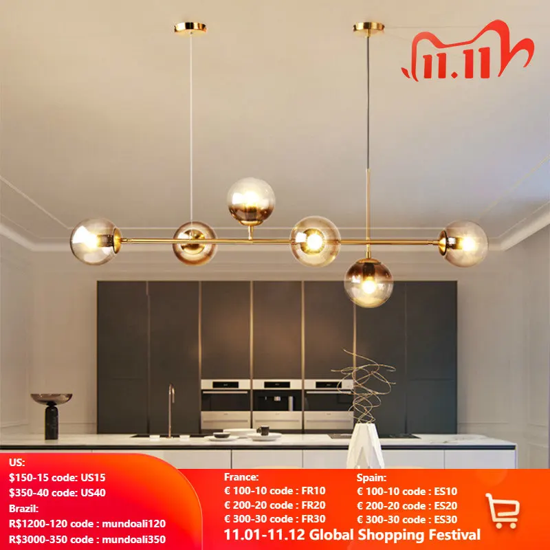 

SANDYHA Nordic Modern E27 Chandeliers Glass Ball Indoor Pendant Lamps Luxury Cafe Dining Living Dining Room Hanging Lighting