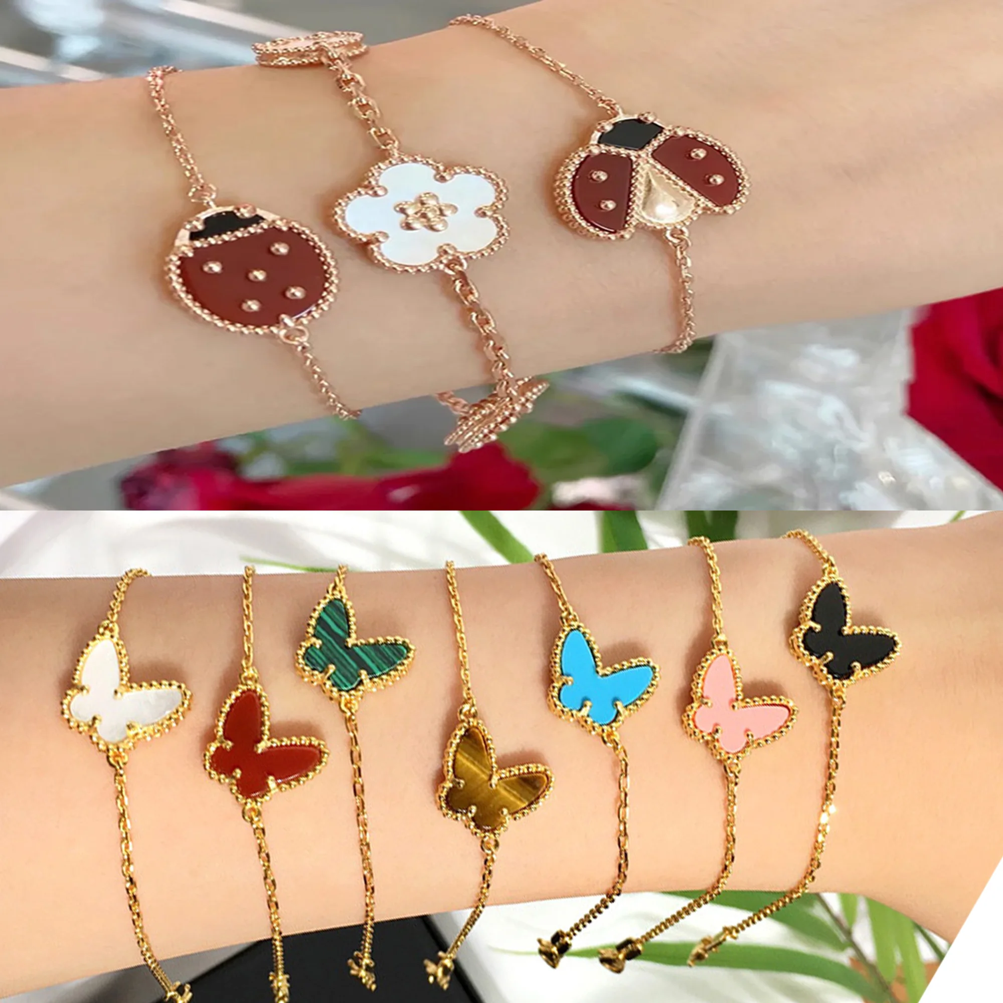 

Classic High Quality Lucky Five Leaf Grass Bracelet Luxury and Exquisite Women's 18K Gold Natural Shell Bracelet For Women Gift