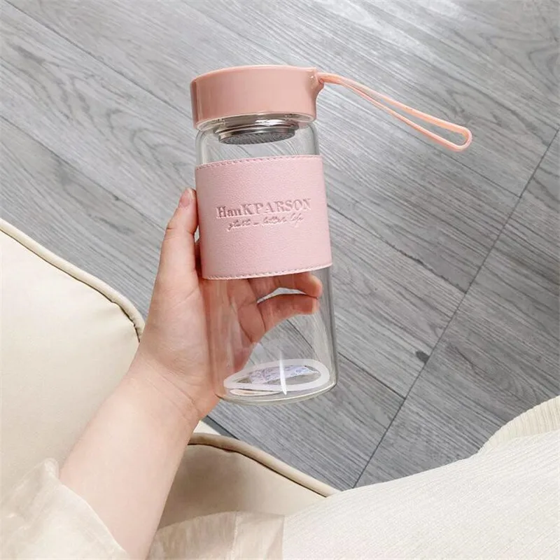 

Tea Infuser Portable Glass Water Bottle with Cover 480ml Drinking Bottle Travel Outdoor Juice Coffee Mug Lovers Eco-Friendly
