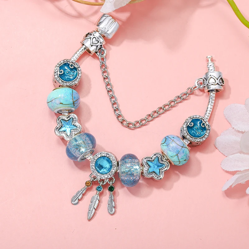 Синие таинственные Ловец снов и морские бусины со звездой подвеска цепочка