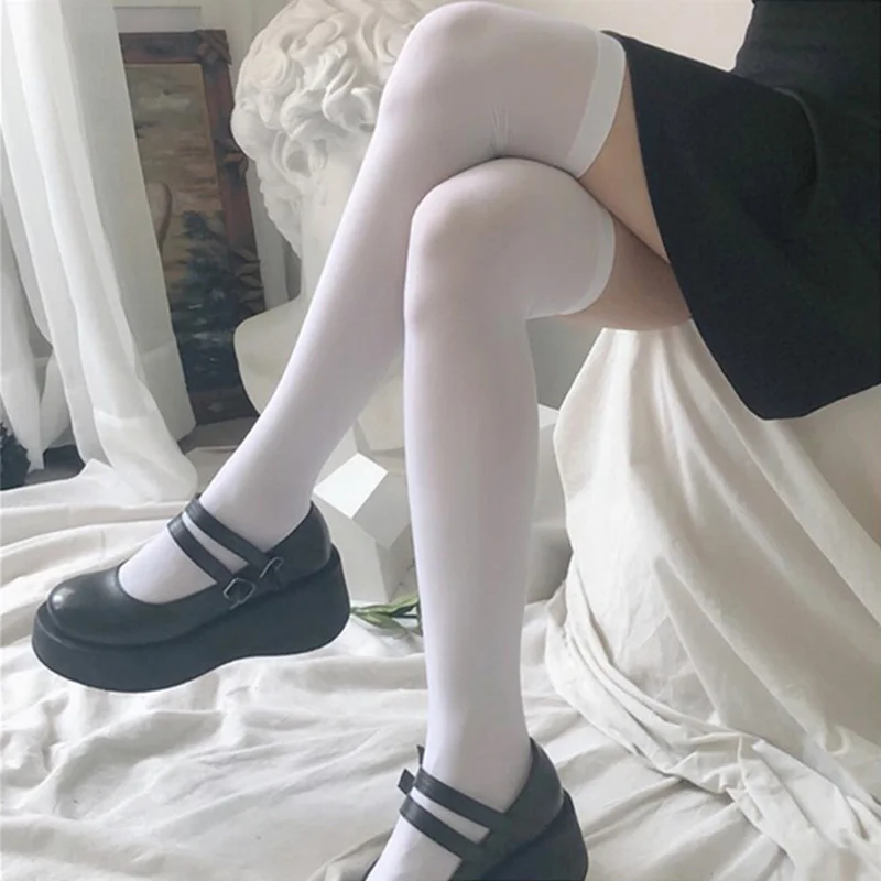 

Sexy Over Knee Long Socks Black White Women Over The Knee Thigh High Stockings Japanese JK Costumes Lolita Girls Warm Knee Socks