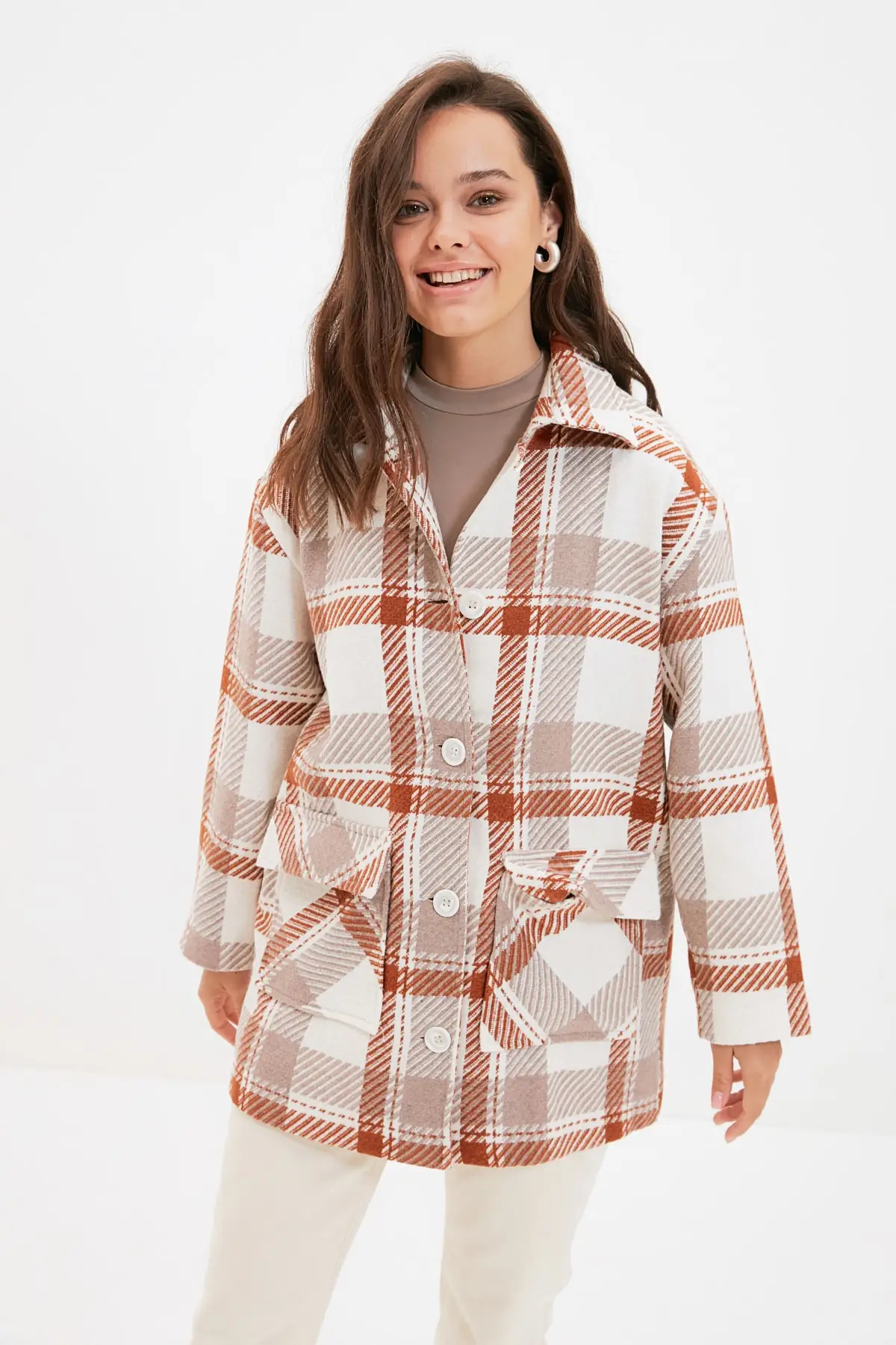

Trendyol Wide Cut Plaid Lining Shirt Jacket Coat TCTAW22KB0174