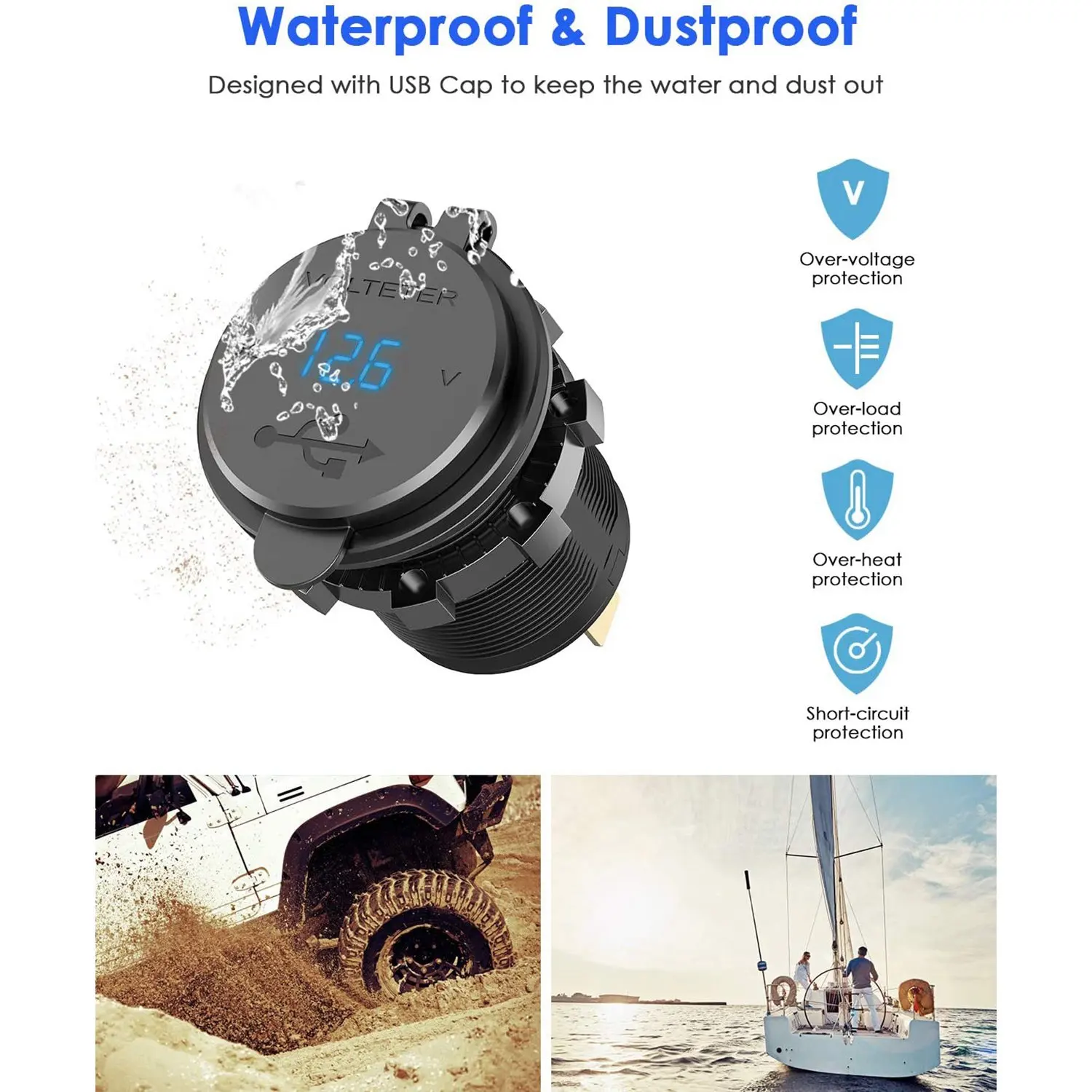 12 В USB-розетка водонепроницаемая В/24 24 Вт 4.8A двойная для зарядного устройства