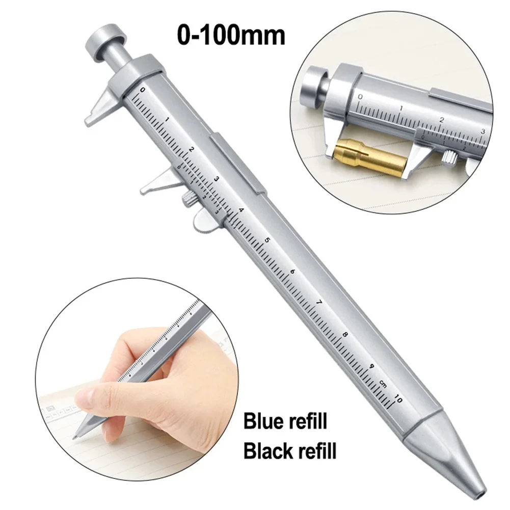 

2 In 1 Vernier Caliper Roller Ball Pen Gel Ink Blue/Black Refill Plastic For Office Measuring Writing Measuring Gauging Tools