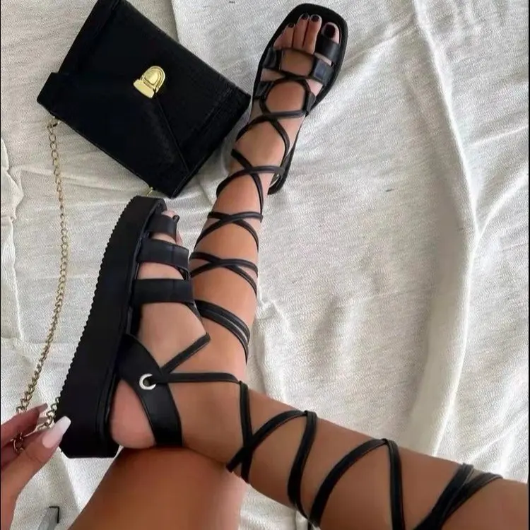

New Summer Woman Sandals 2022 Casual Women's Open Toe Beach Shoes Platform Ankle Straps Female Fashion Casual Bandage Footwear