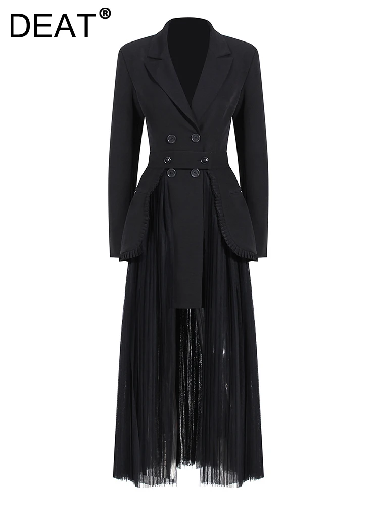 

Женские комплекты из 2 предметов DEAT, двубортная сетчатая юбка до середины икры с отложным воротником и длинным рукавом и высокой талией, осень 2023