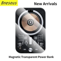 bneseus 10000mah transparent magnetic power bank for iphone13 12 magsafe powerbank charger wireless digital display battery pack
