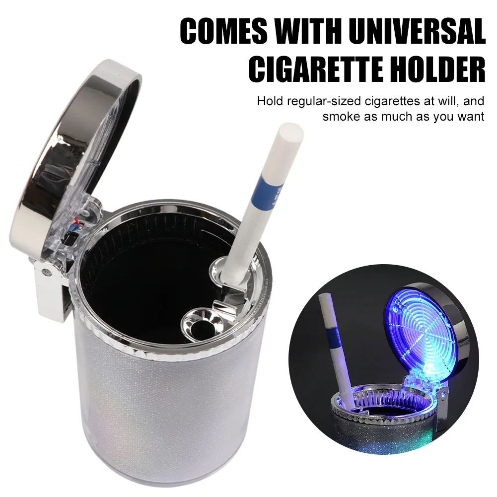 

Car Ashtray with LED Light Airtight Lid Multifunctional Vehicle Cup Holder Air Vent Ashtray Trash Can Car Interior Decoration