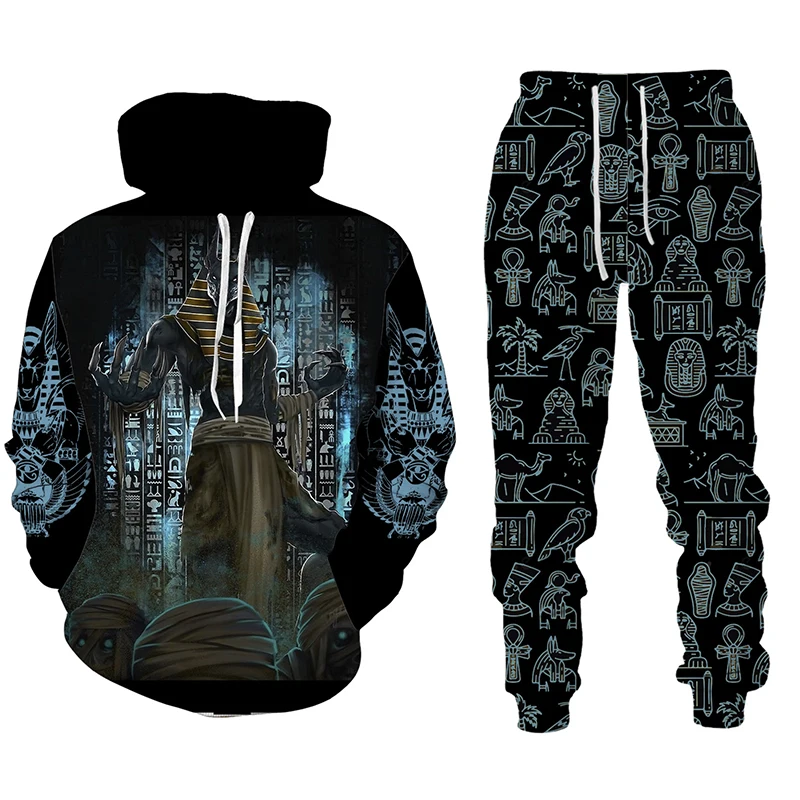 

Мужской спортивный костюм с капюшоном и брюками, с принтом «Египетский бог смерти»