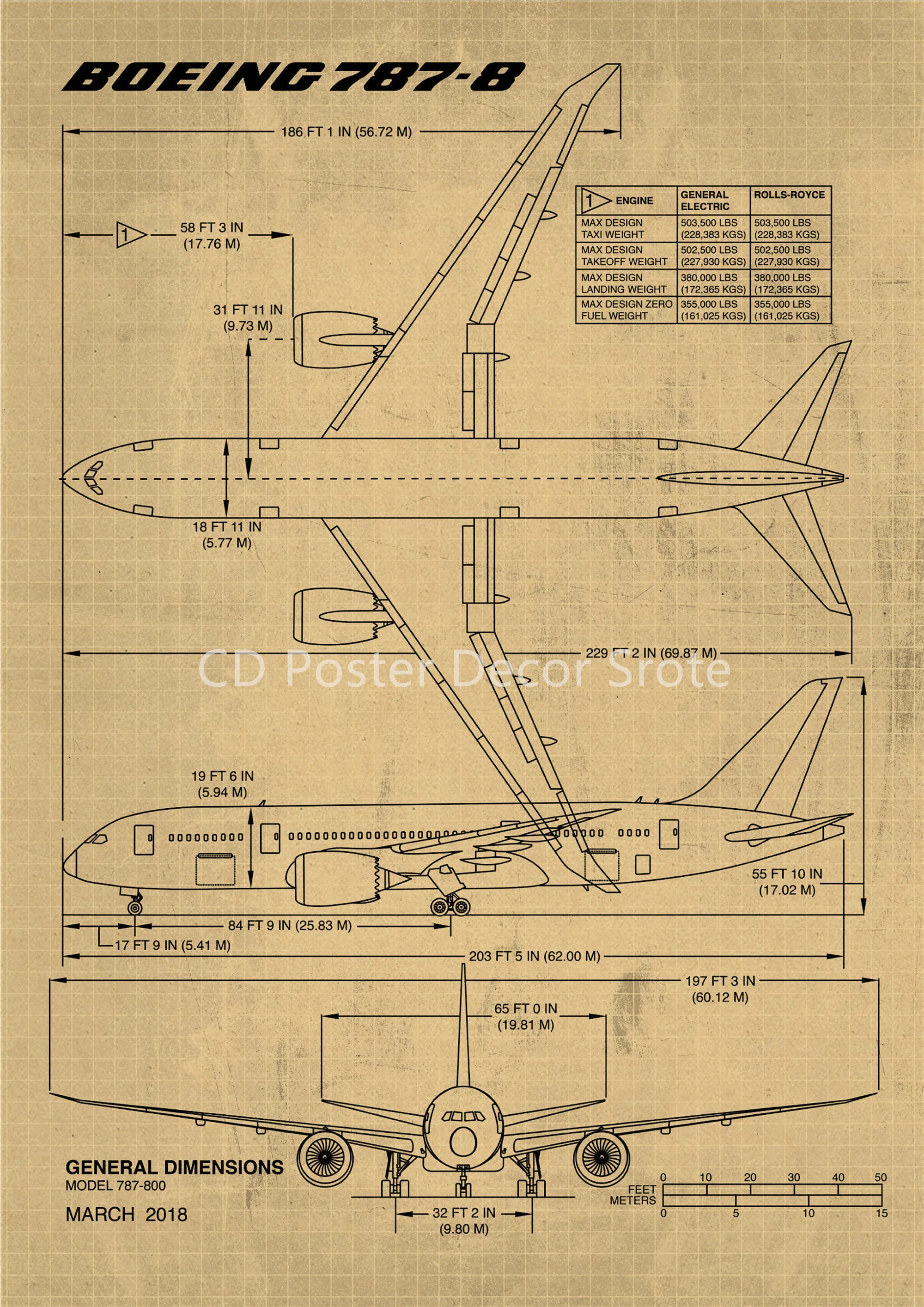 

Винтажный постер самолета Boeing, крафт-бумага