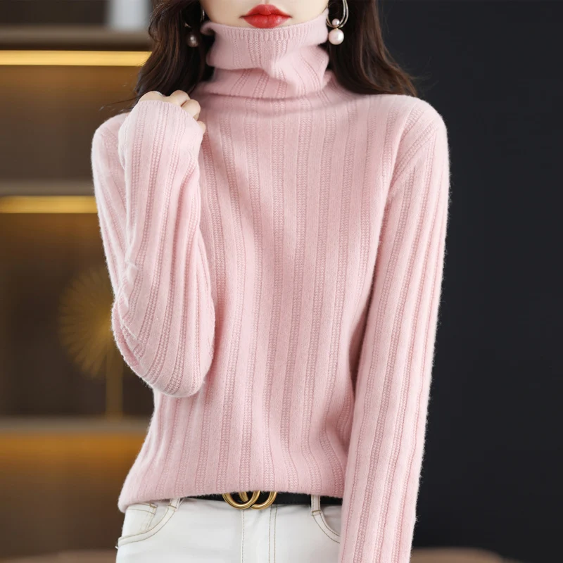 

BELIARST 2022 Winter New Ladies Turtleneck Twisted Thick Knit Pullover 100% Merino Wool Sweater Solid Color Long Sleeve Casual