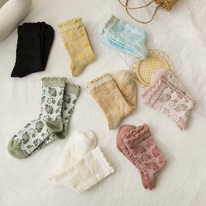 

Socks Women's Middle Tube Socks Pure Cotton Korean Version Cute Thin Stockings Retro Candy Color Spring Summer Female Socks