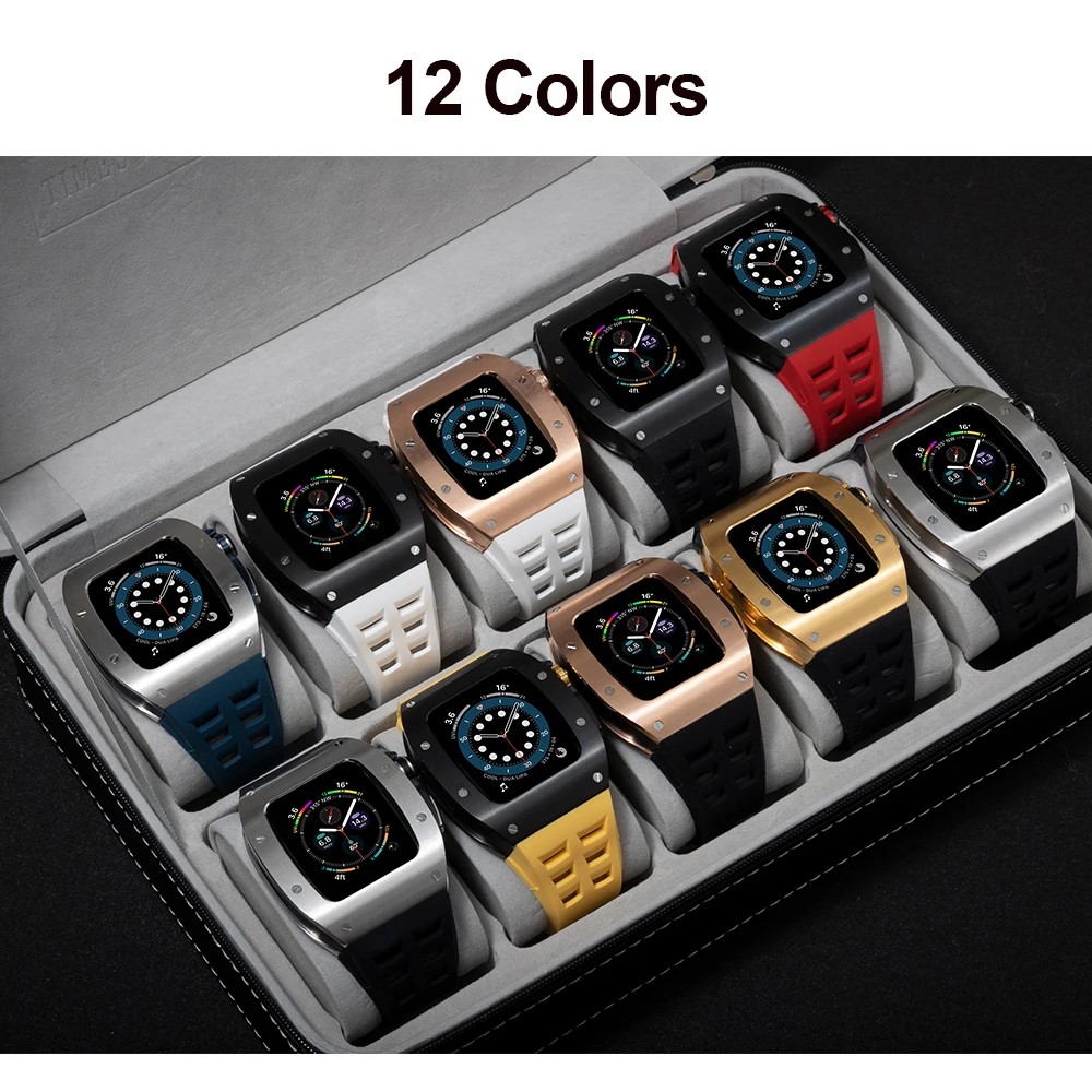 Metal Bezel Case Strap For Apple Watch 8 7 45mm Silicone Men Sports Band Set iWatch Series 6 5 4 SE 44mm Luxury Modification Kit enlarge