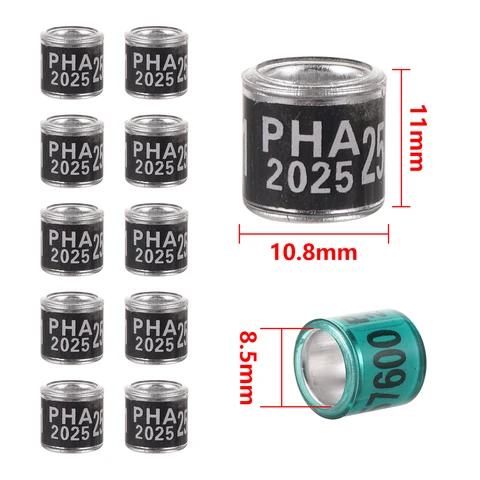 50 шт., кольца для голубей PHA 2025, 8 мм, с номерами, алюминиевые пластиковые кольца для птиц, разноцветные принадлежности для птиц