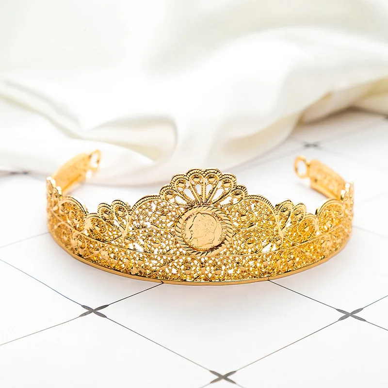 Обруч для волос В алжирском стиле Женский, Металлическая корона золотого цвета с вырезанными головами и монетами, оптовая продажа