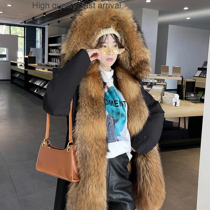 

Women's Winter Parka Fur Coat Fox Fur Liner Fur Detachable Fur Integrated Hooded Long-Cut Coat