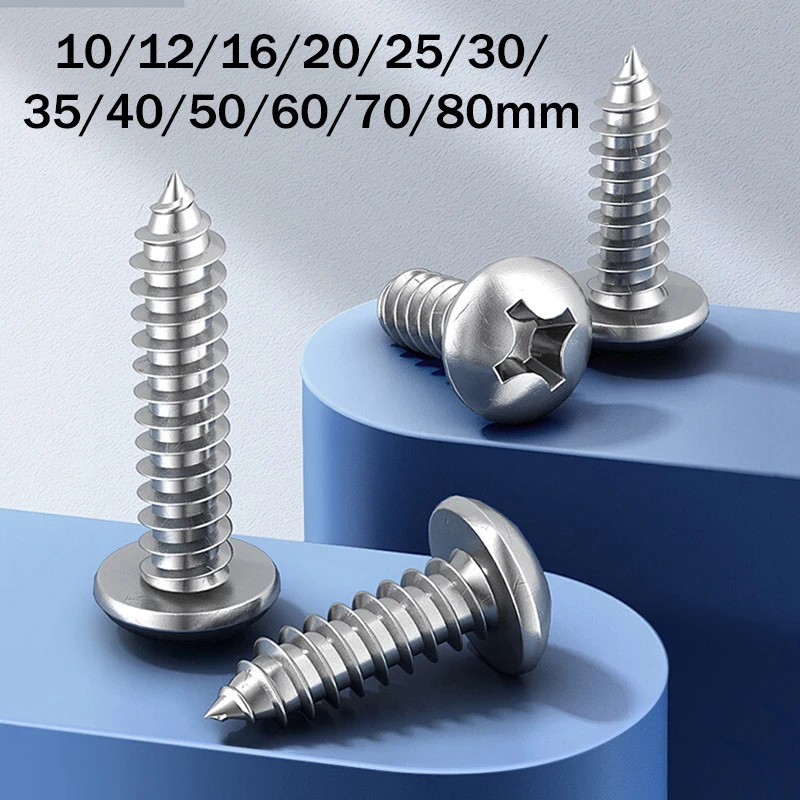 

3Pcs M5 Cross Recessed Tapping Screws 304 Stainless Steel Round Head Furniture Wood Bolt 10/12/16/20/25/30/35/40/50/6 0/70/80mm