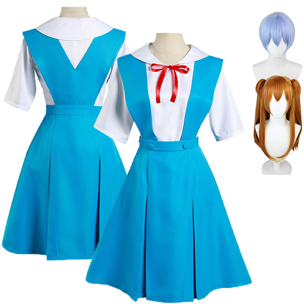 

Rei Ayanami Cosplay Costume Asuka Langley Soryu Cosplay Girls School Uniform Dresses Wig Hair Clips Halloween Party Clothing