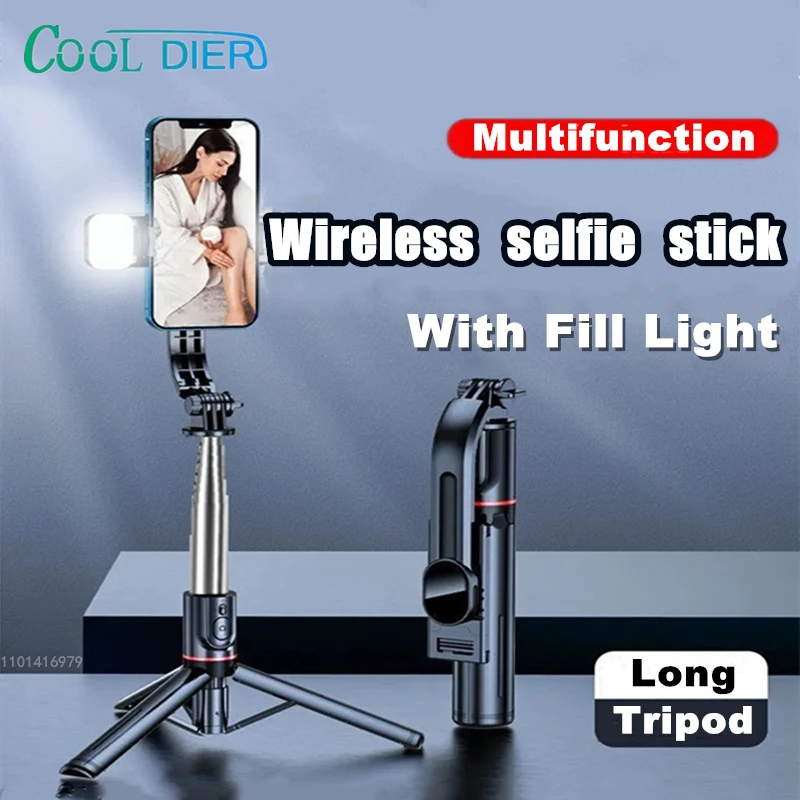 

COOL DIER New L13D Wireless Bluetooth Selfie Stick Tripod With Fill Light 360° Rotating Phone holder For Travel Live Broadcast