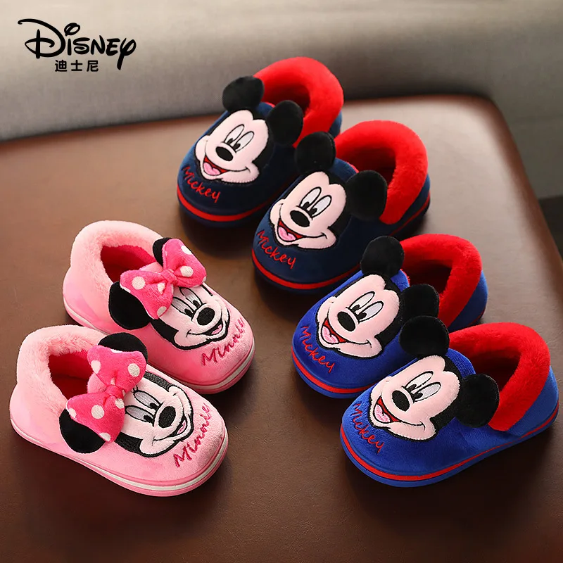 

New Disney children cotton slippers bag with cute winter home non-slip boy girl child baby cotton shoes