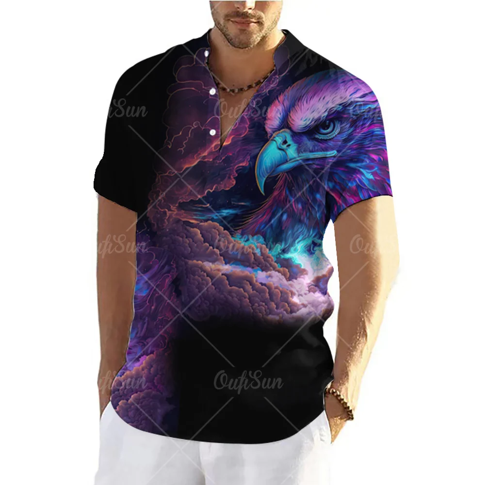 

Summer Men'S Henley Shirt 3d Animal Print Short Sleeve Shirts Fierce Beast Top Fashion Street Men Clothing Loose Oversize Shirts