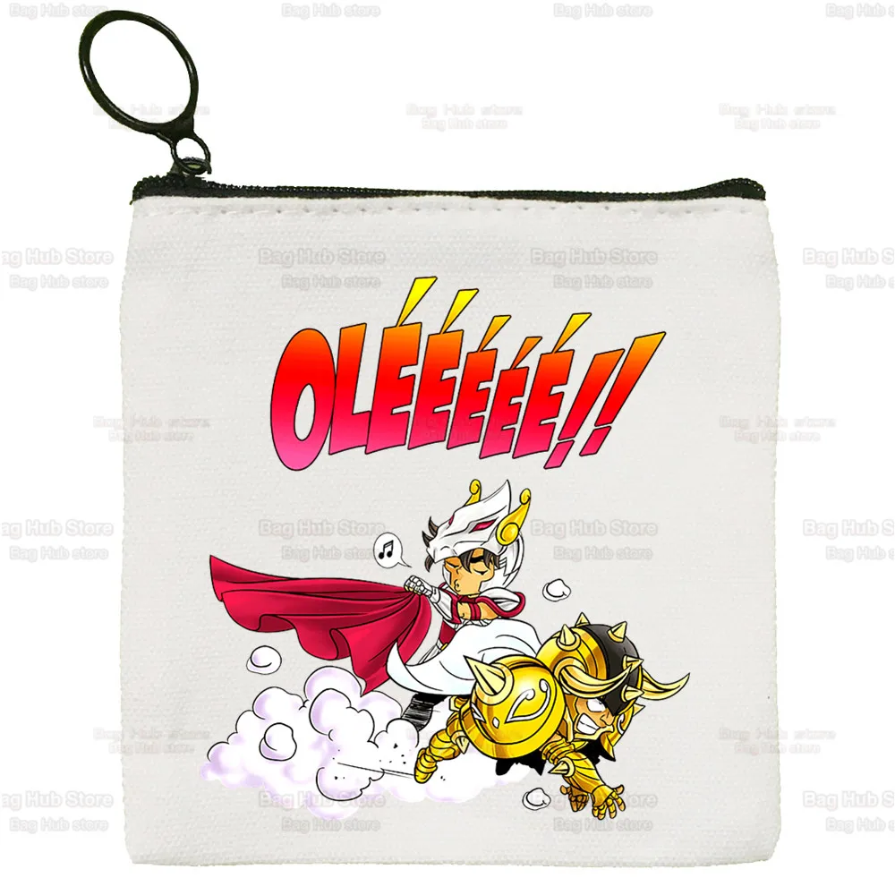 Saint Seiya Seya Anime Knights of The Zodiac Cute Solid Color Canvas Coin Purse Small Fresh New Zipper Key Bag Hand Gift Bag
