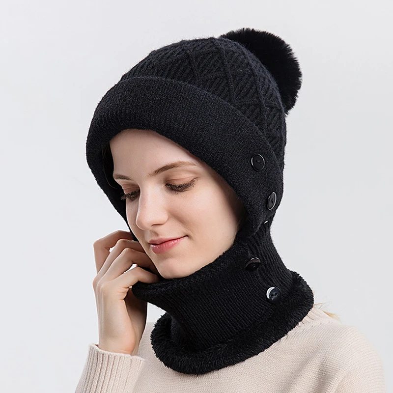 

Осенне-зимняя шапка шарф интегрированная женская теплая вязаная шапка для велоспорта плюшевая пуловер и шапка ветрозащитная шерстяная защита ушей